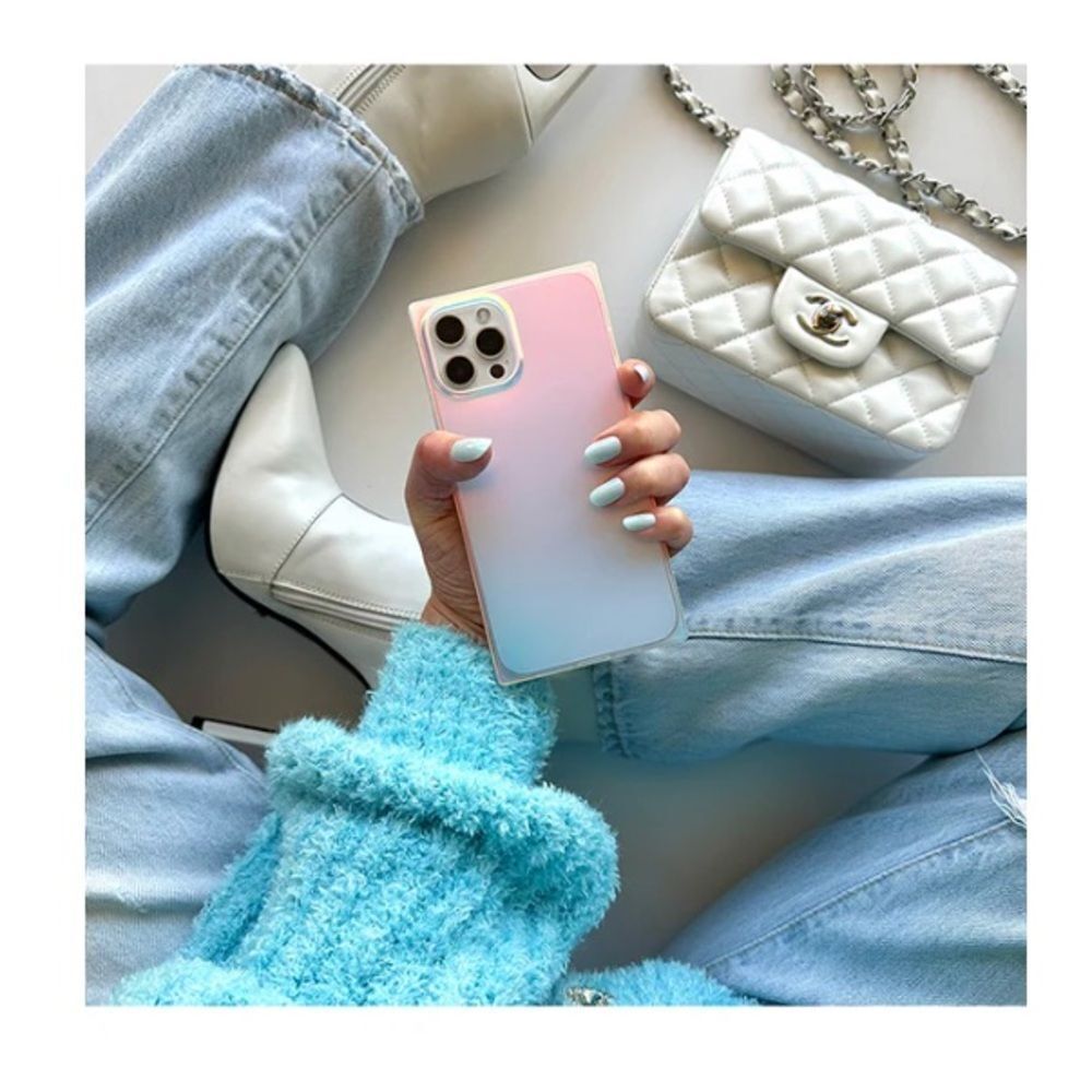 Flaunt Square Iridescent Satin iPhone Case, iPhone 15